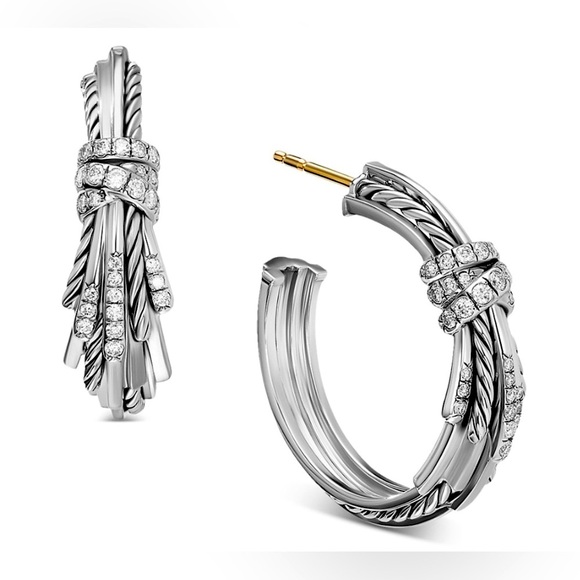 David Yurman Jewelry - David Yurman Angelika Sterling Silver Hoop Earrings with Pavé